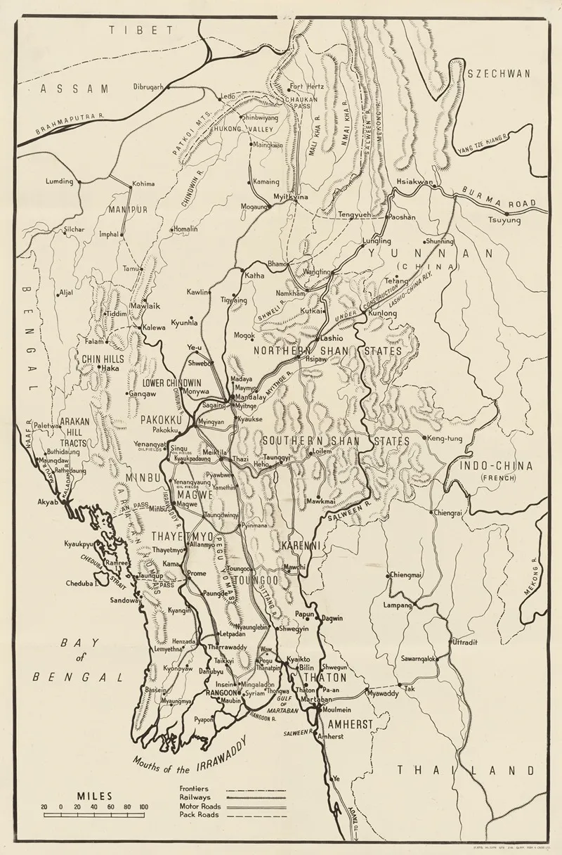 Map Of Frontiers Railways Motor Roads And Pack Roads Wall Art by Anonymous - High-Resolution Digital Print