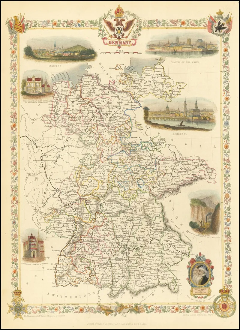 Map Of Germany Wall Art by John Tallis - High-Resolution Digital Print