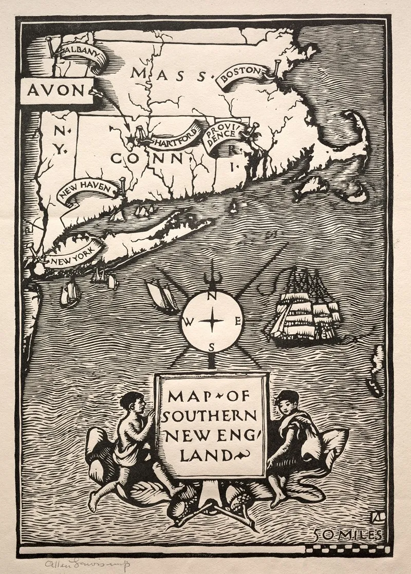 Map Of Southern New England Wall Art by Arthur Allen Lewis - High-Resolution Digital Print