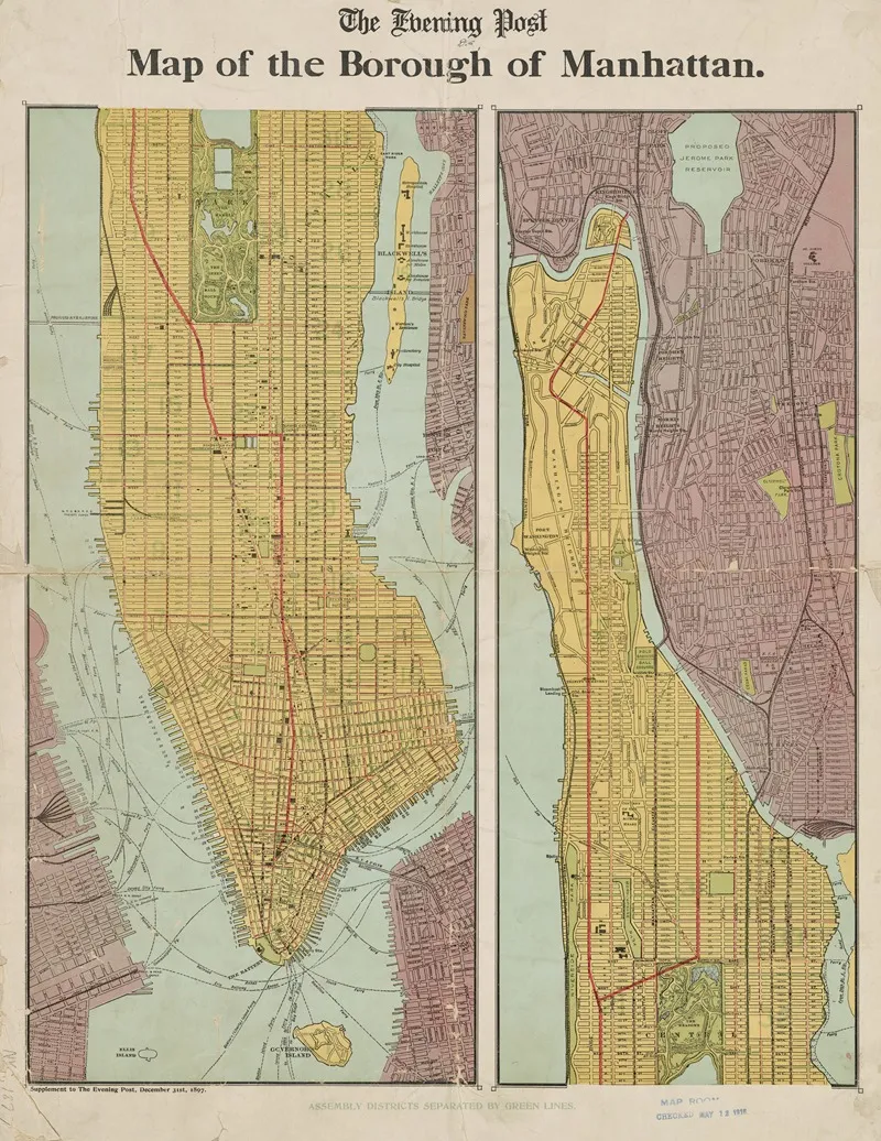 Map Of The Borough Of Manhattan Wall Art by Evening Post - High-Resolution Digital Print