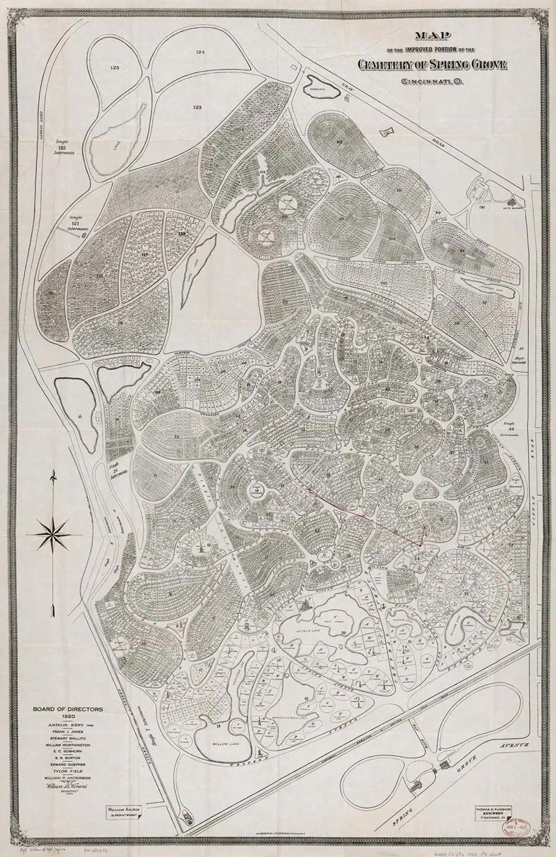 Map Of The Improved Portion Of The Cemetery Of Spring Grove Cincinnati O Wall Art by Henderson Lithographing Co. - High-Resolution Digital Print