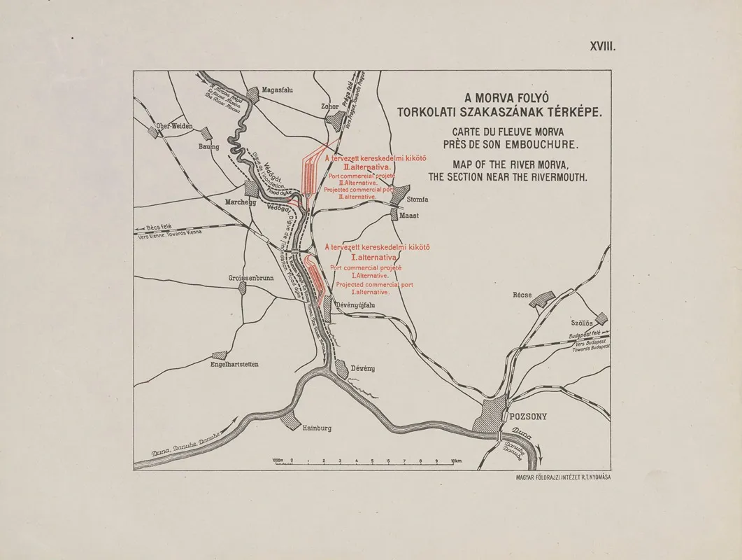 Map Of The River Morva The Section Near The Rivermouth Wall Art by Hungarian Geographical Institute - High-Resolution Digital Print