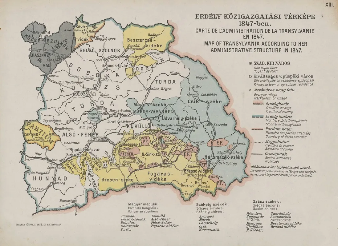 Map Of Transylvania According To Her Administrative Structure In 1847 Wall Art by Hungarian Geographical Institute - High-Resolution Digital Print