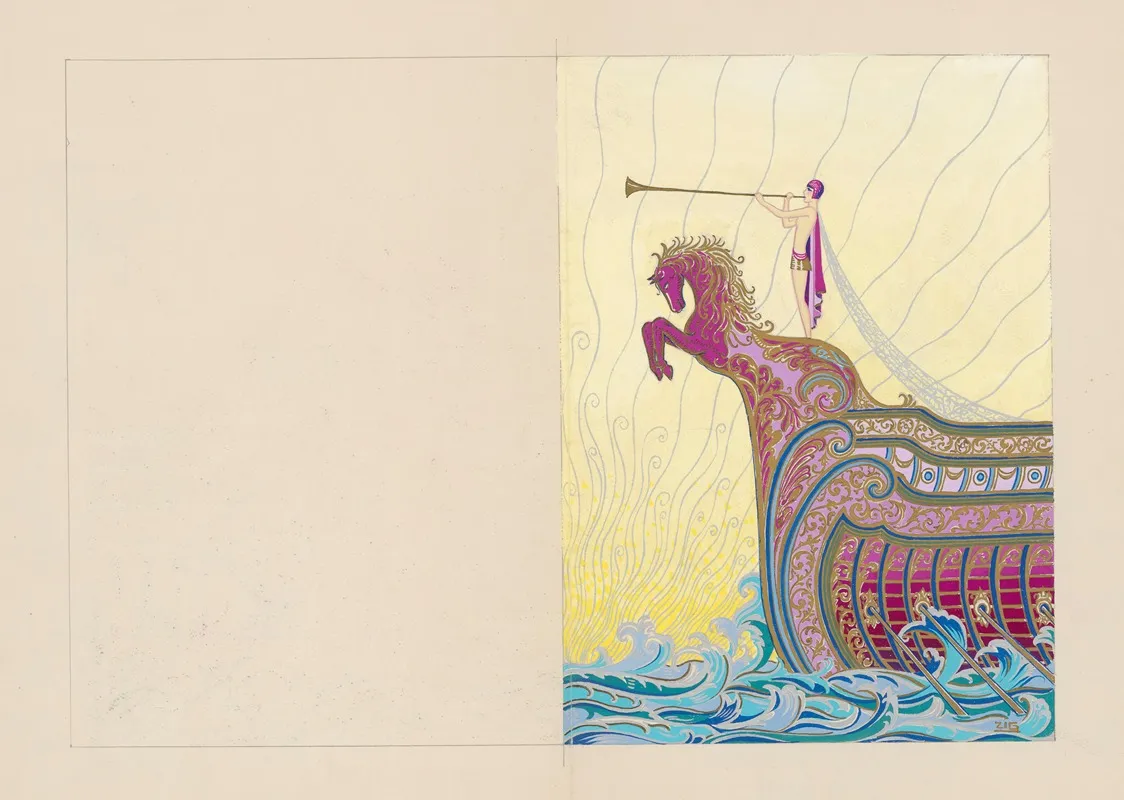 Maquette De Decor Rideau Proue De Navire Sonneur De Trompette Wall Art by Zig (Louis Gaudin) - High-Resolution Digital Print