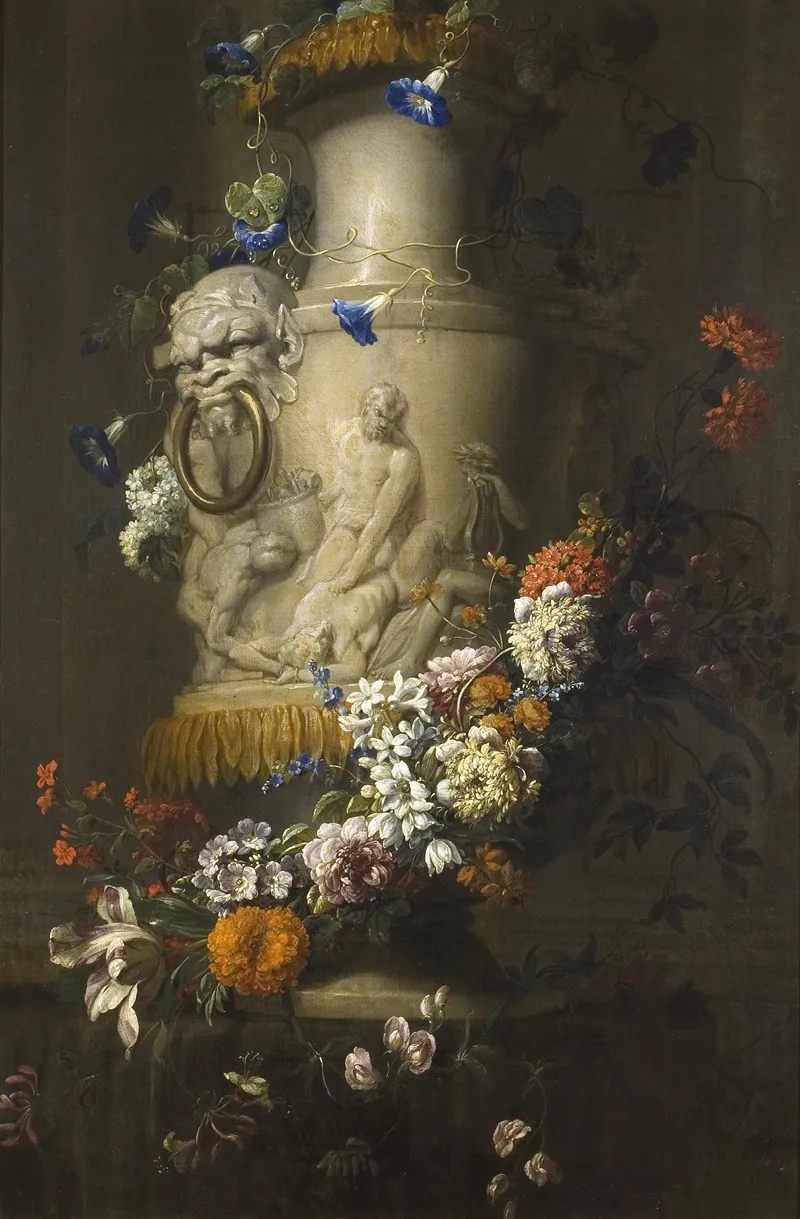 Marble Vase With Garland Of Flowers 2