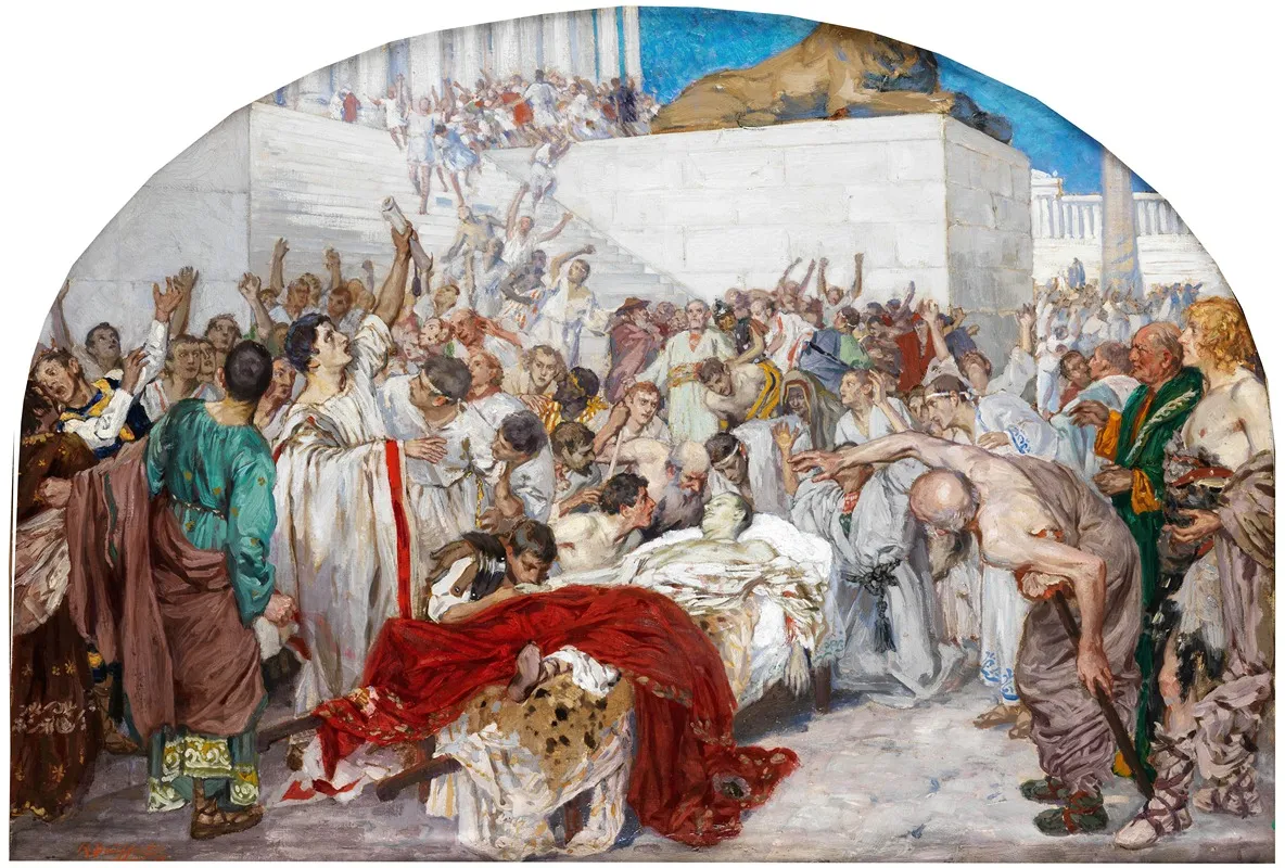Marc Antonius An Der Leiche Julius Caesars Wall Art by Robert Seuffert - High-Resolution Digital Print