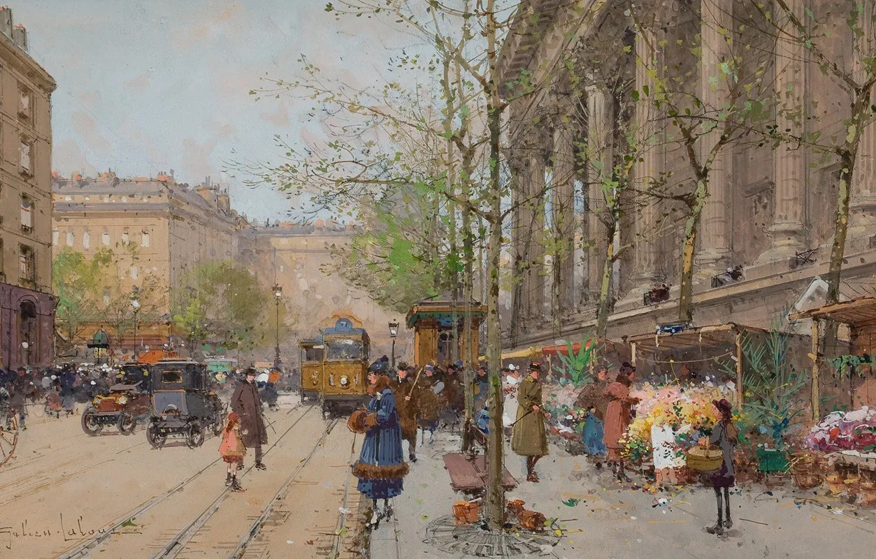 Marche Aux Fleurs Place De La Madeleine Wall Art by Eugène Galien-Laloue - Canvas Print