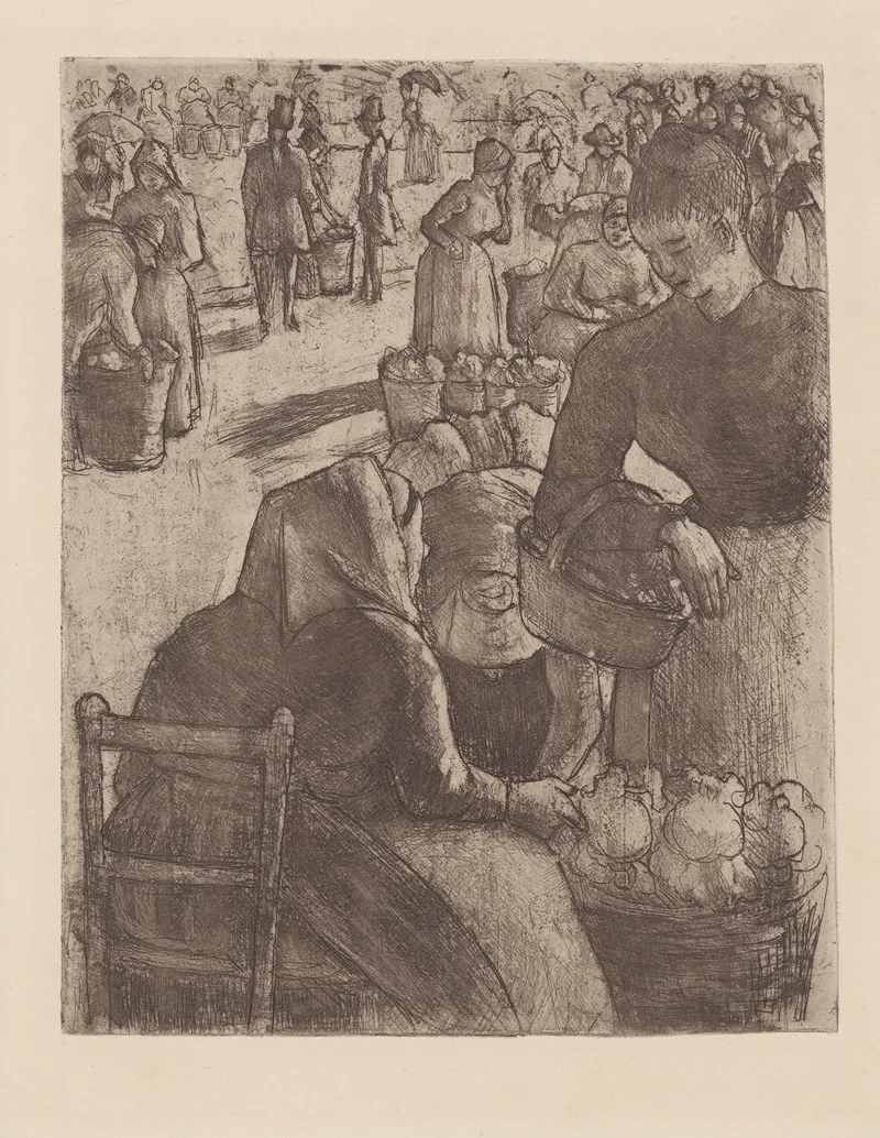 Marche Aux Legumes A Pontoise Wall Art by Camille Pissarro - High-Resolution Digital Print