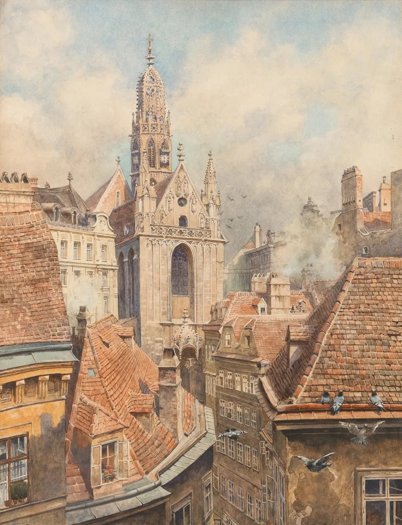 Maria Am Gestade Church And Roofs Of Houses Wall Art by Karl Schnorpfeil - High-Resolution Digital Print