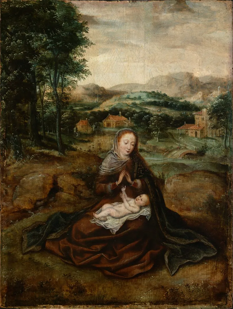 Maria Mit Dem Kinde In Einer Landschaft Sitzend