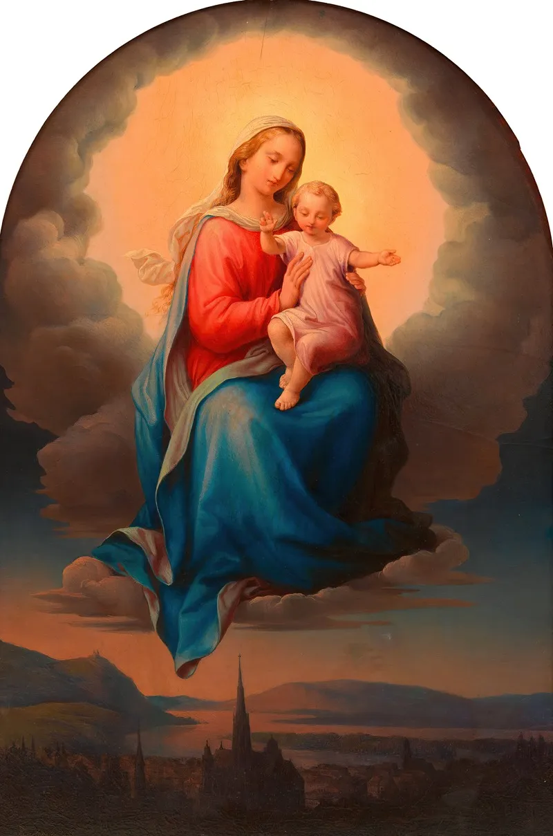 Maria Mit Kind Darunter Wien Mit Blick Auf Den Leopoldsberg Und Die Donau Wall Art by Leopold Kupelwieser - High-Resolution Digital Print