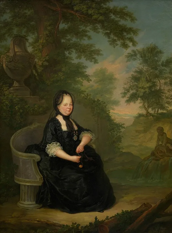 Maria Theresia In Witwentracht Auf Einer Steinbank Sitzend Wall Art by János Donát - High-Resolution Digital Print