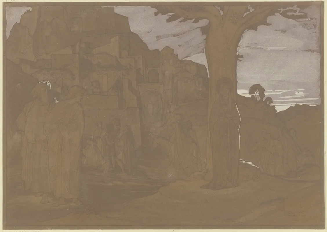 Maria Vor Bethlehem Wartend Bis Joseph Obdach Gefunden Hat Wall Art by Eduard von Steinle - High-Resolution Digital Print