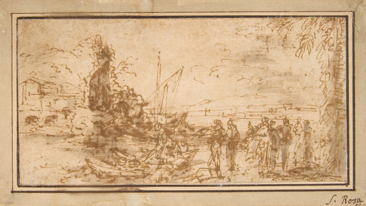 Marine Landscape With Figures Wall Art by Salvator Rosa - High-Resolution Digital Print