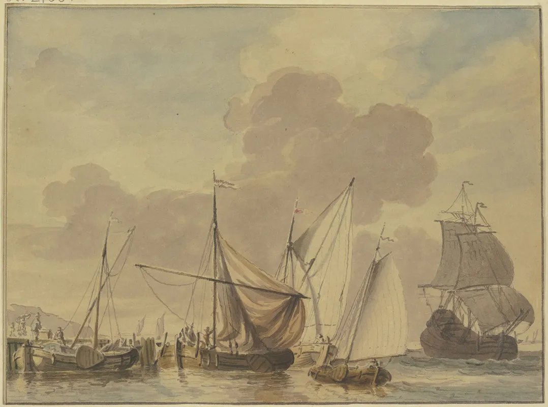 Marine Mit Funf Schiffen Im Vordergrund Wall Art by Jan Verbruggen - High-Resolution Digital Print