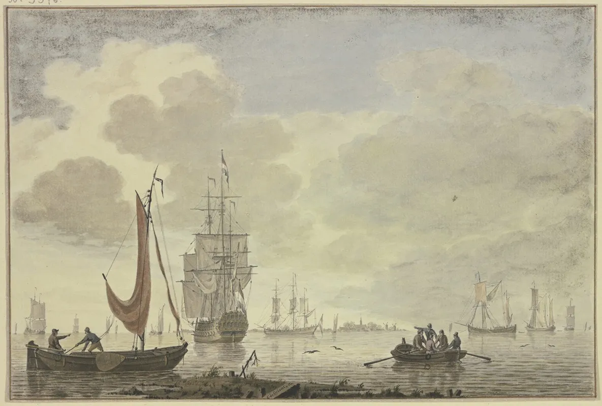 Marine Rechts Ein Ruderboot Mit Funf Figuren Wall Art by Cornelis de Grient - High-Resolution Digital Print