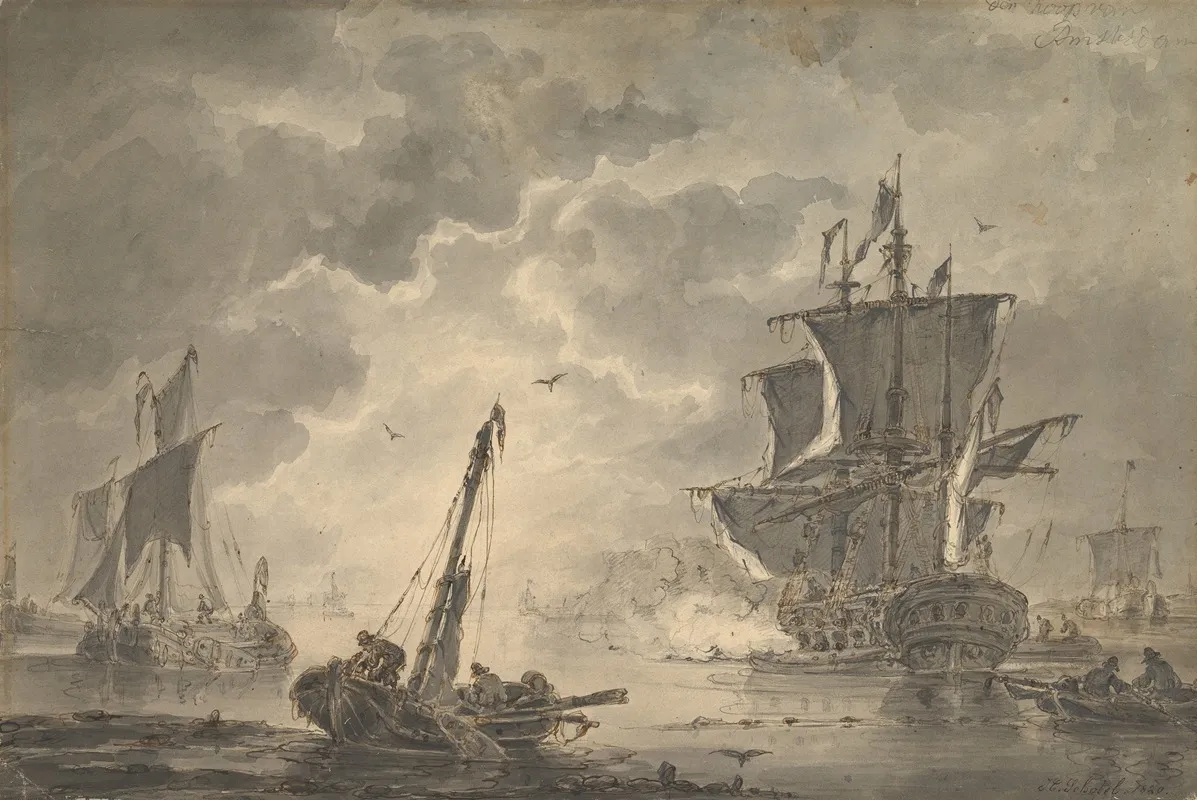 Marine The Cannon Shot Wall Art by Johannes Christiaan Schotel - High-Resolution Digital Print