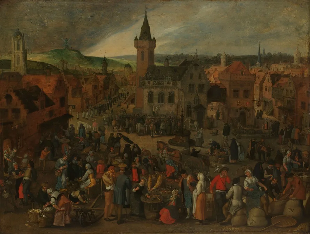 Market Day In A Flemish Town Wall Art by Sebastian Vrancx - High-Resolution Digital Print