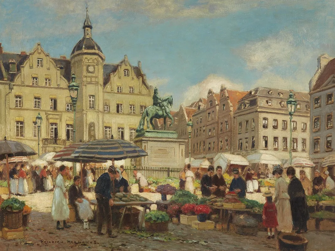 Markt Vor Dem Rathaus In Dusseldorf Wall Art by Heinrich Hermanns - High-Resolution Digital Print