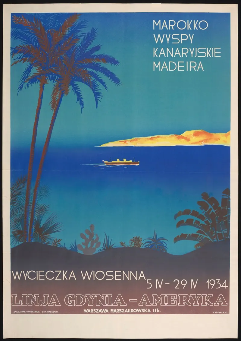 Marokko Wyspy Kanaryjskie Madeira Wycieczka Wiosenna 5 Iv 29 Iv 1934 Linja Gdynia Wall Art by Zygmunt Glinicki - High-Resolution Digital Print
