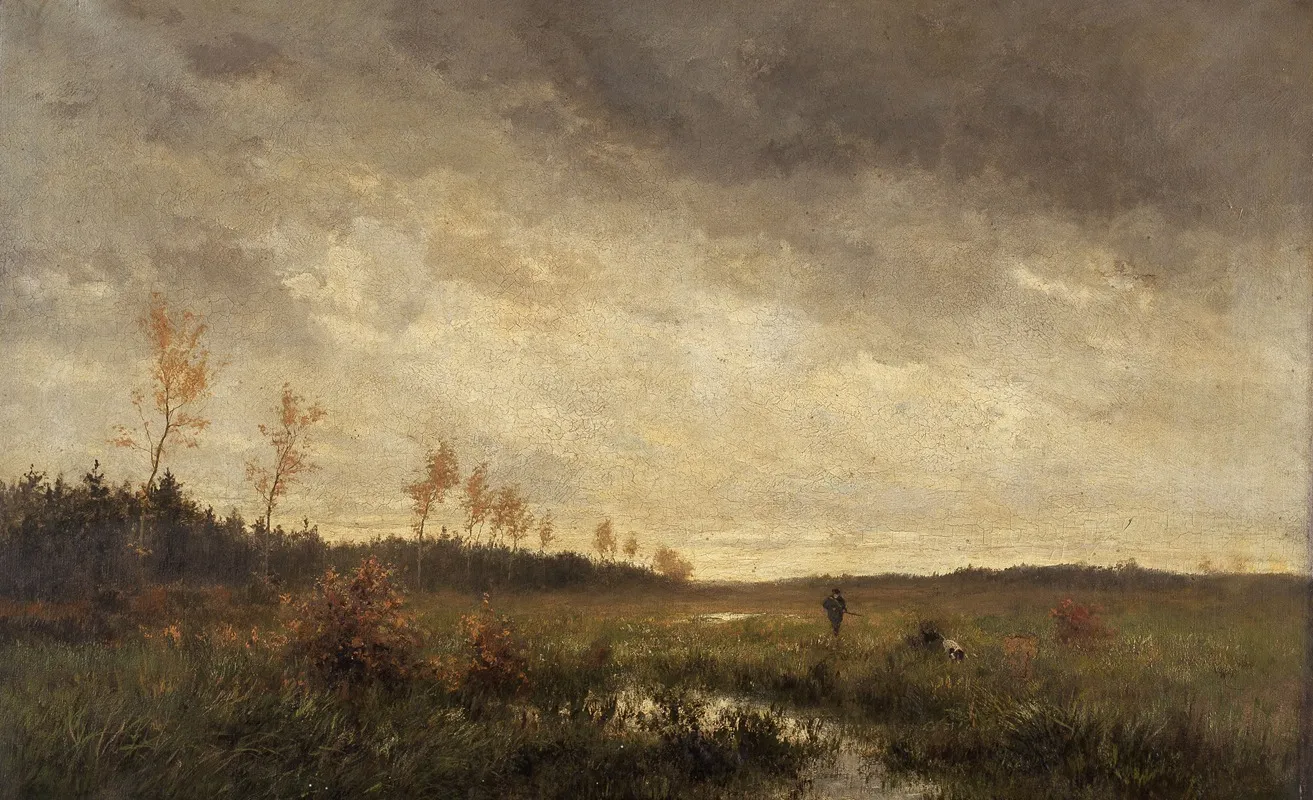 Marshland Landscape With A Hunter Wall Art by Charles Pauli - High-Resolution Digital Print
