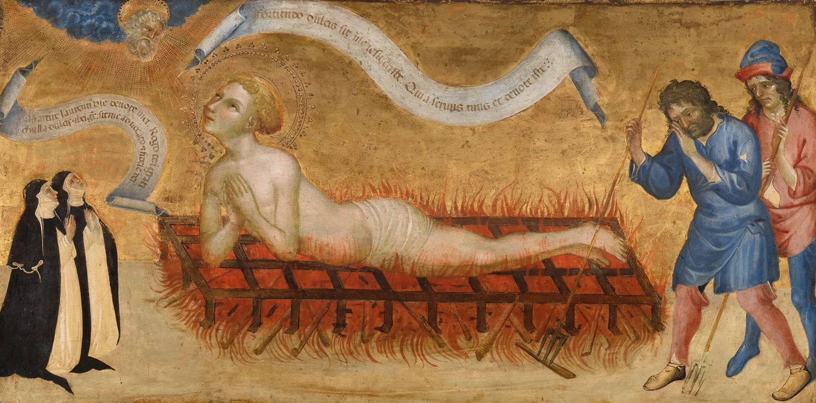 Martyrdom Of Saint Lawrence With Two Benedictine Nuns Wall Art by Jacobello del Fiore - High-Resolution Digital Print