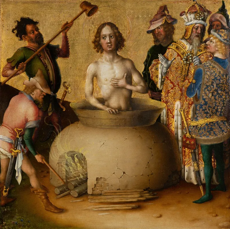 Martyrdom Of St John The Evangelist Wall Art by Stefan Lochner - High-Resolution Digital Print