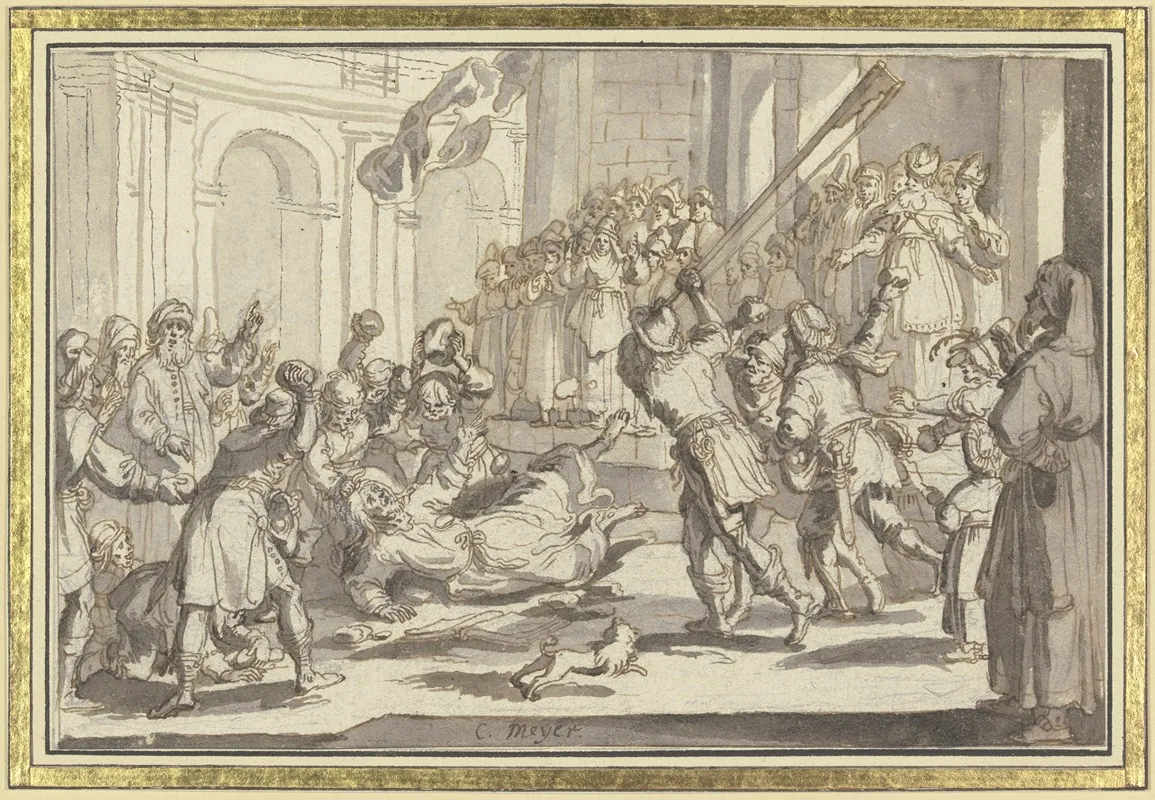 Martyrium Des Heiligen Jacobus Des Jungeren Der Heilige Wird Von Einer Volksmenge Gesteinigt Und Mit Dem Walkerholz Erschlagen Wall Art by Conrad Meyer - High-Resolution Digital Print