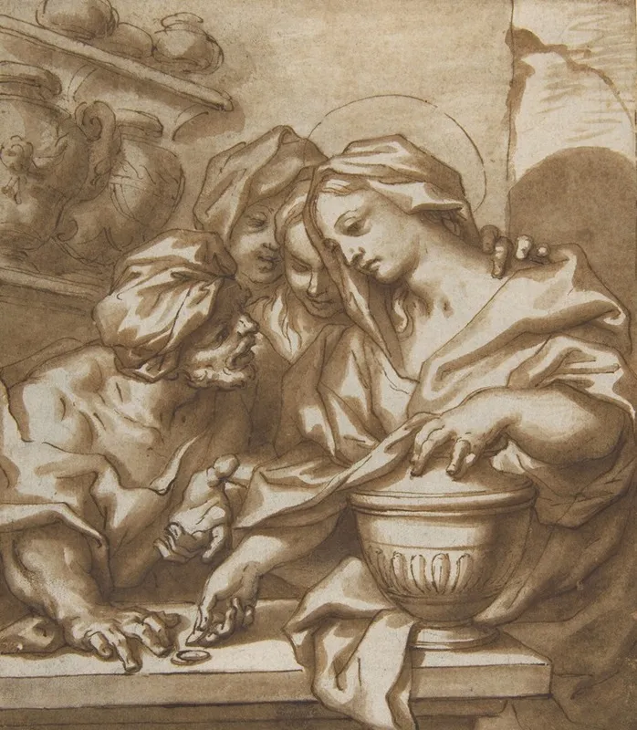 Mary Magdalen Buying Ointment Wall Art by Paolo Gerolamo Piola - High-Resolution Digital Print