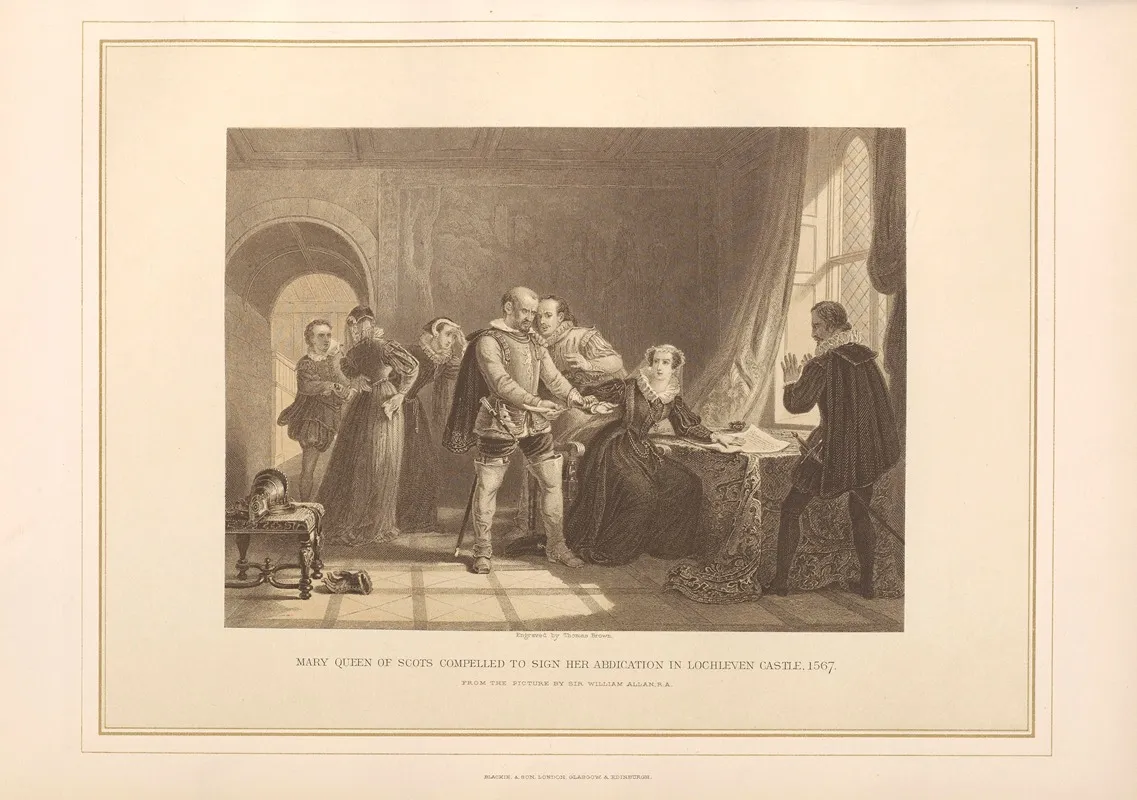 Mary Queen Of Scots Compelled To Sign Her Abdication 1567 Sir William Allan Wall Art by Thomas Archer - High-Resolution Digital Print