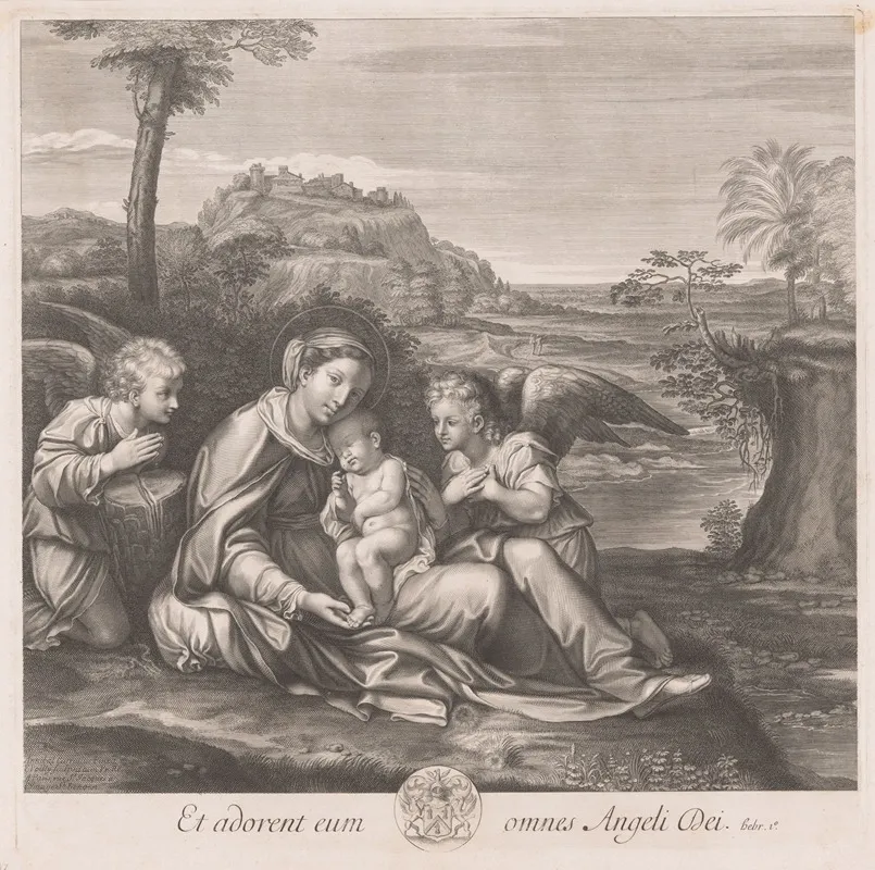 Mary With Sleeping Christ Child And Two Angels Wall Art by Francois de Poilly - High-Resolution Digital Print