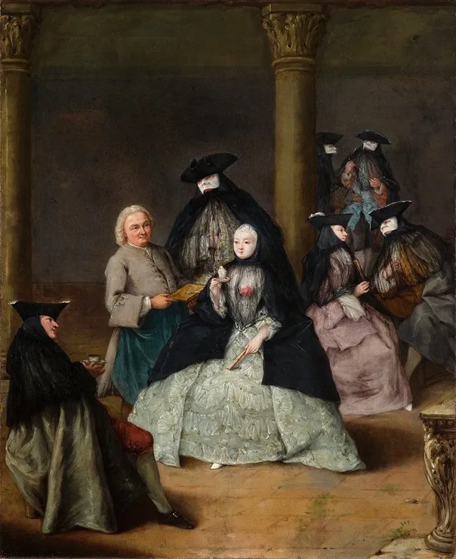 Masked Party In A Courtyard Wall Art by Pietro Longhi - High-Resolution Digital Print