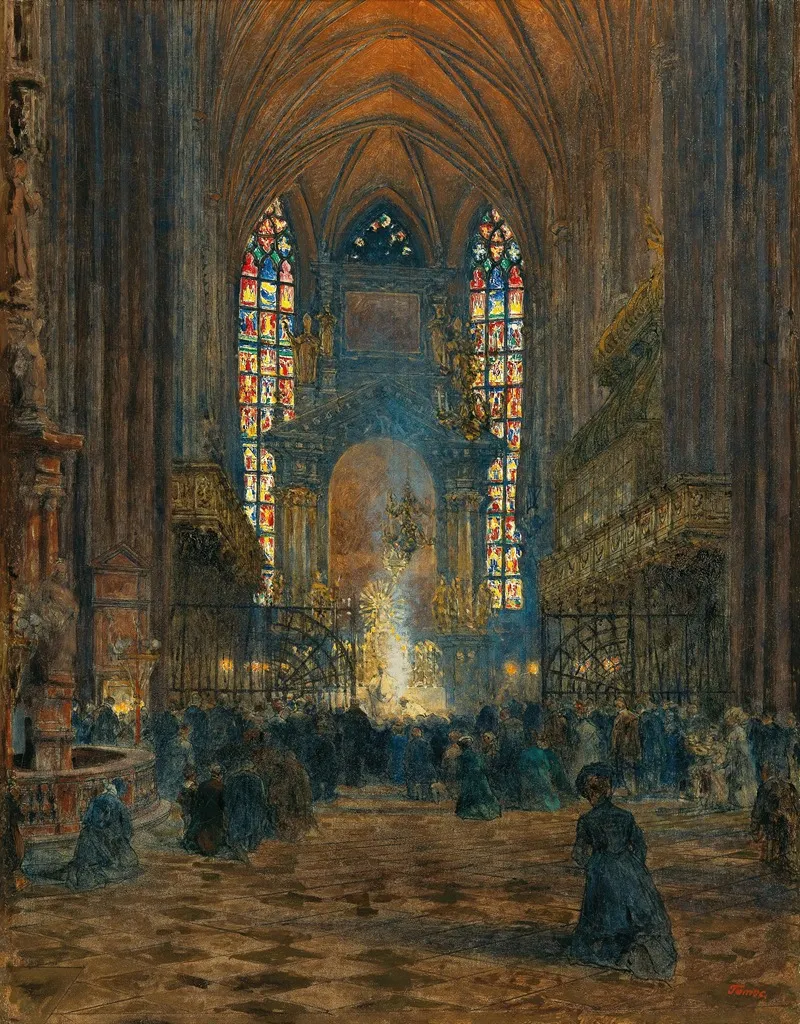 Mass At St Stephens Cathedral Wall Art by Jindřich Tomec - High-Resolution Digital Print