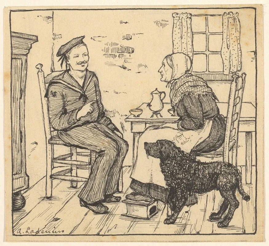 Matroos En Oude Vrouw In Een Interieur