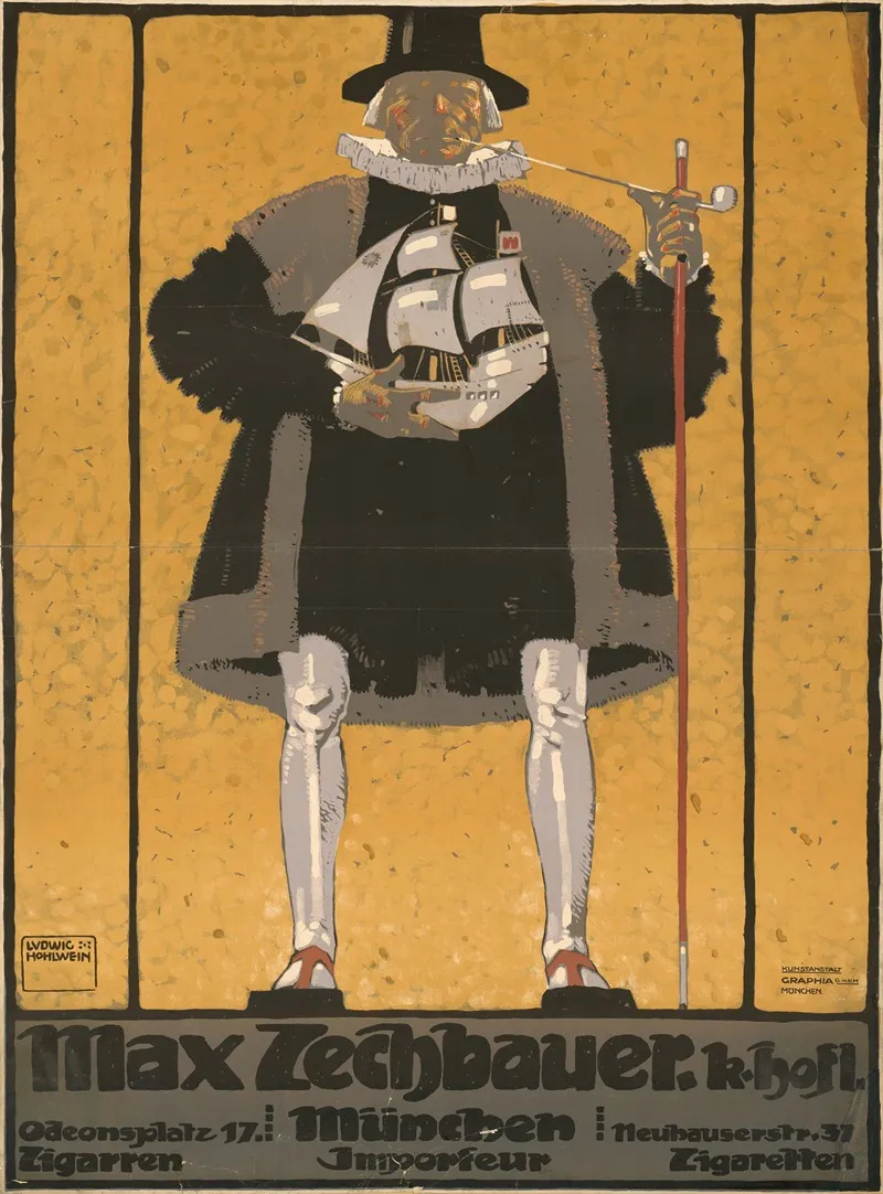 Max Zechbauer Munchen Zigarren Und Zigaretten Wall Art by Ludwig Hohlwein - High-Resolution Digital Print