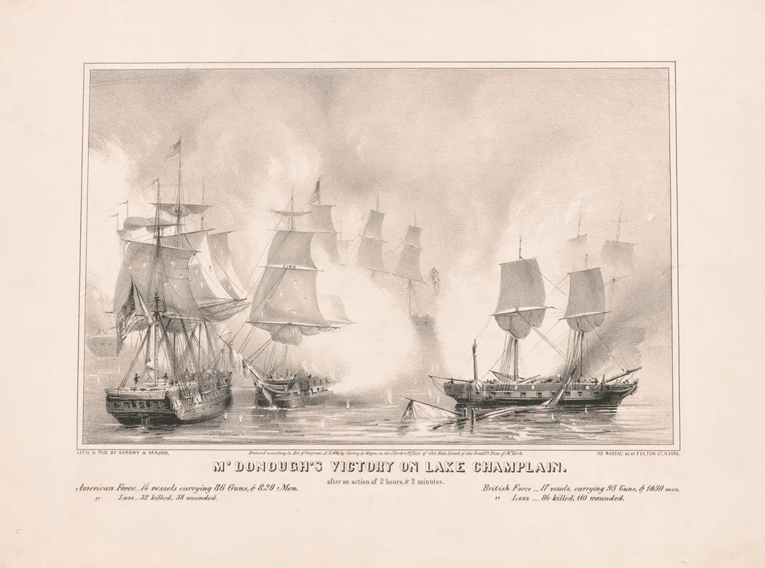 Mdonoughs Victory On Lake Champlain After An Action Of 2 Hours 2 Minutes Wall Art by Sarony, Major &amp; Knapp Lith. - High-Resolution Digital Print