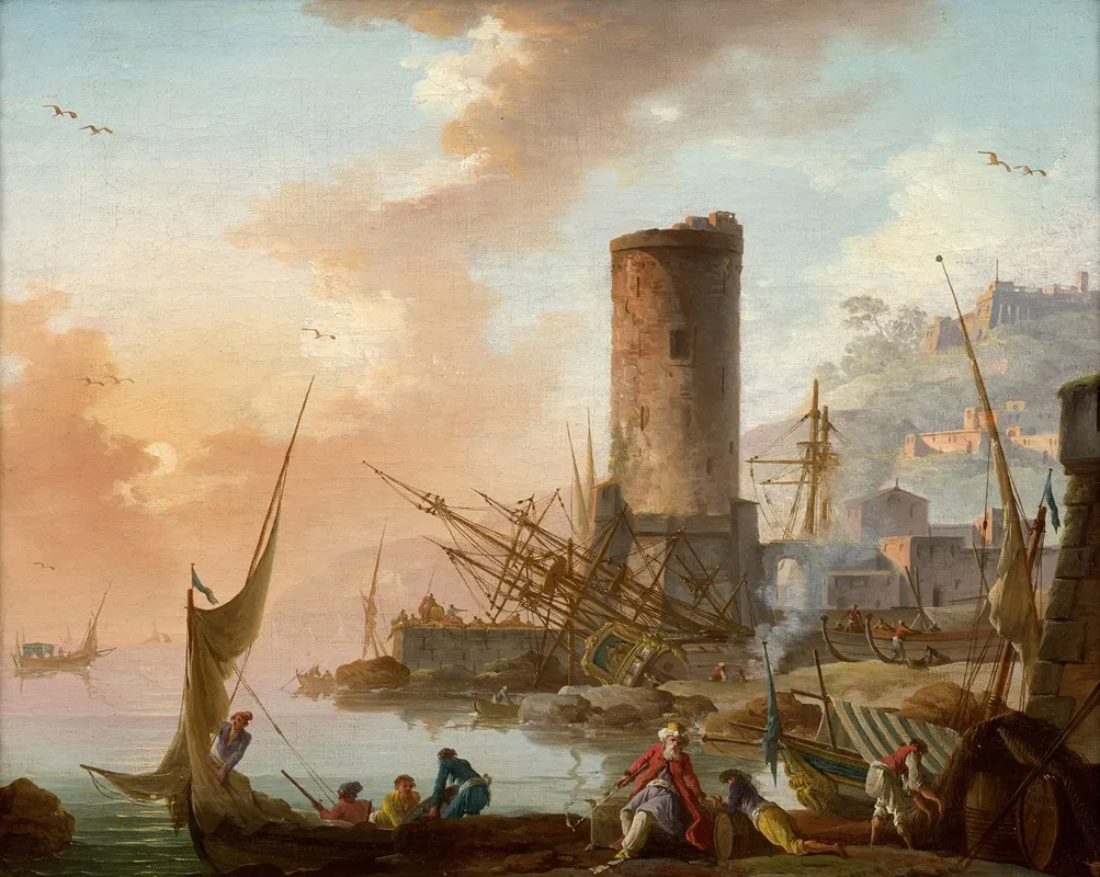 Mediterranean Port Bustling With Levantine Fishermen And Merchants In The Morning