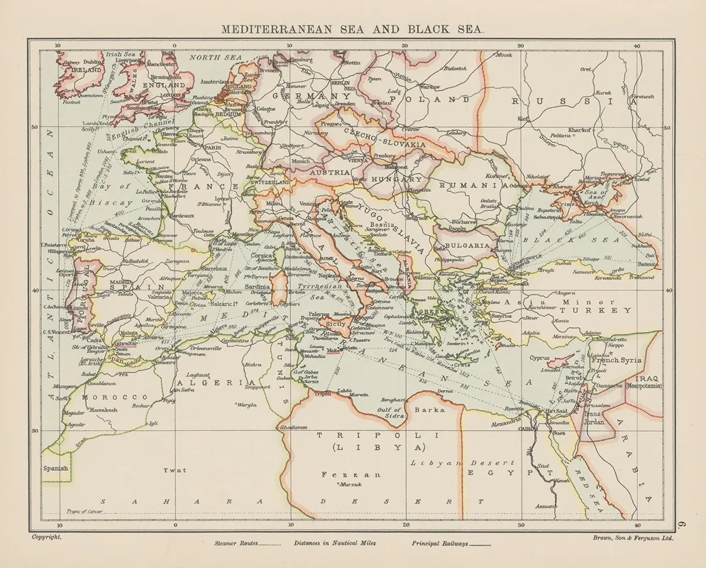 Mediterranean Sea And Black Sea Wall Art by Brown, Son &amp; Ferguson Ltd - High-Resolution Digital Print