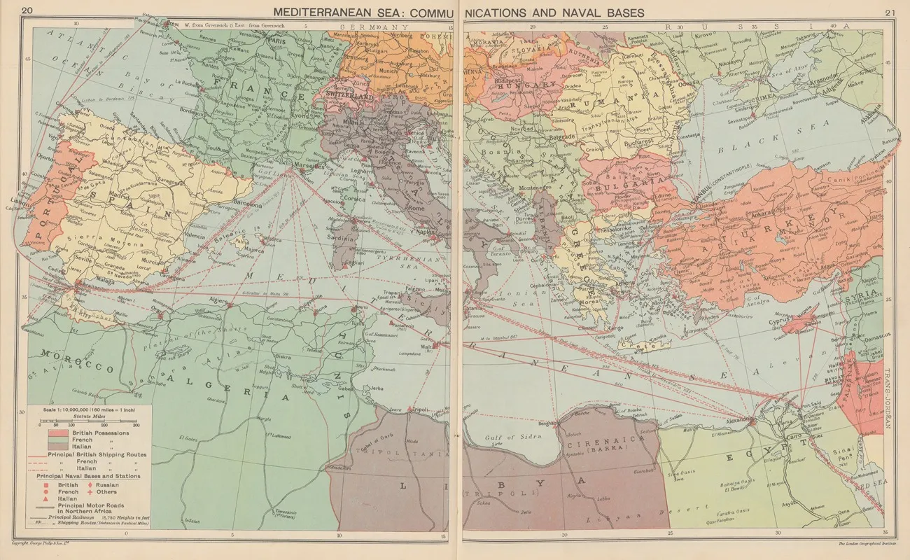 Mediterranean‎ ‎sea Communications‎ And‎ ‎naval Bases Wall Art by London Geographical Institute - High-Resolution Digital Print