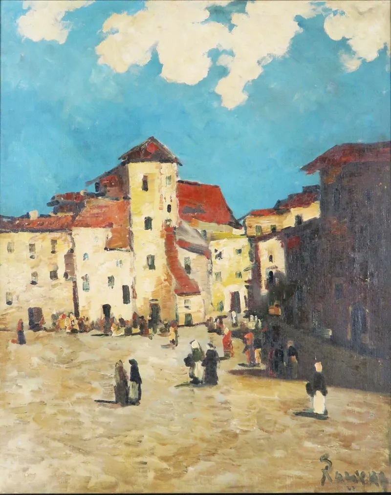 Mediterranes Stadtmotiv Mit Belebtem Hof Wall Art by Hans Ruzicka-Lautenschläger - High-Resolution Digital Print