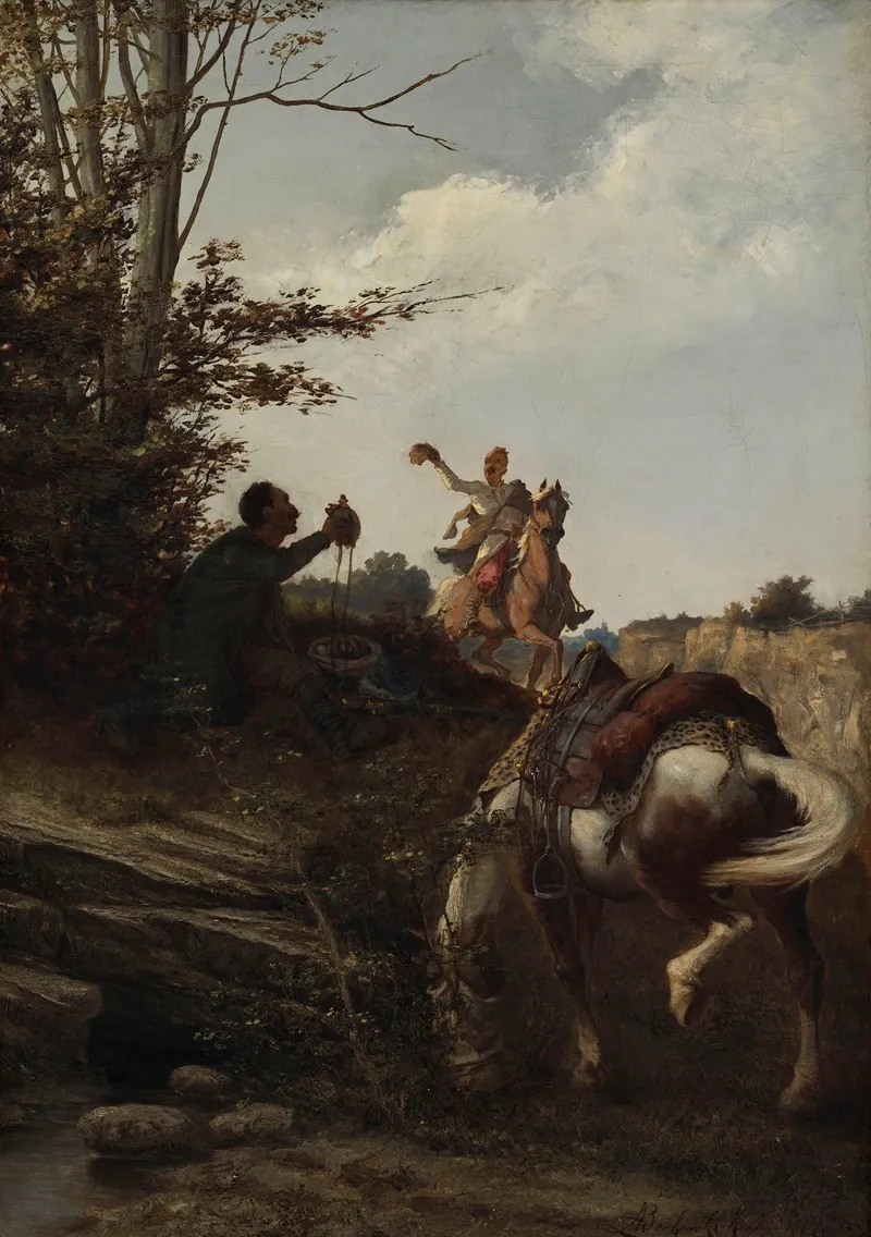 Meeting Of Horsemen At The Watering Place Wall Art by Alfons Borkowski-Dunin - High-Resolution Digital Print