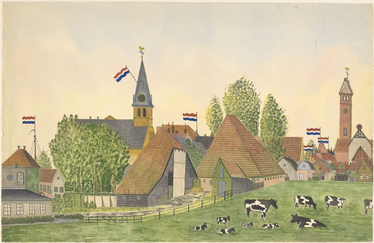 Mei 1945 De Nederlandse Vlag Wappert Op De Daken L De Ned Herv Kerk R De Rk Kerk Vanuit Het Noordwesten Met Een Gedeelte Van Het Krommenieerpad Wall Art by Johannes Nicolaas Eijman - High-Resolution Digital Print