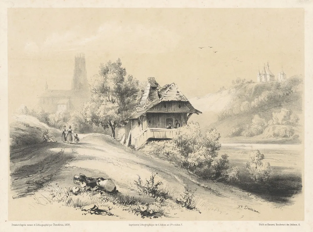 Meierhof Sur Les Bords De La Sarine Pres Fribourg Wall Art by Frédéric-François d' Andiran - High-Resolution Digital Print