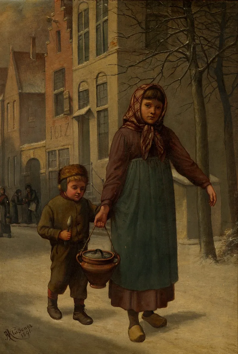 Meisje En Jongen Die Eten Halen Wall Art by Alexander Kläsener - High-Resolution Digital Print