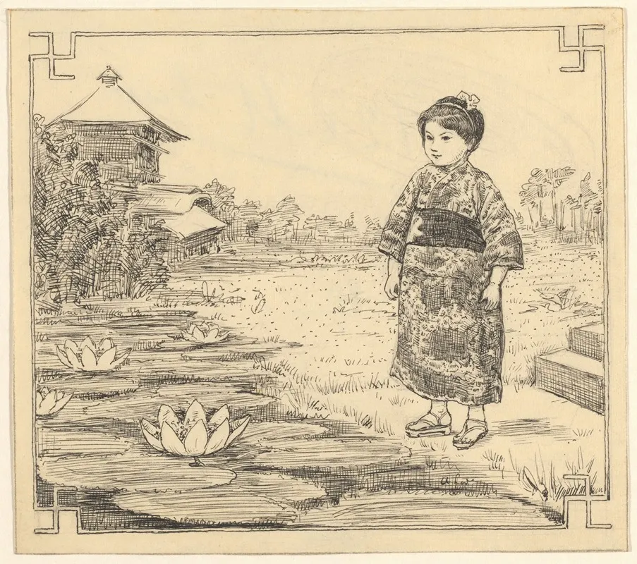 Meisje In Kimono Bij Een Vijver Met Lotusbloemen