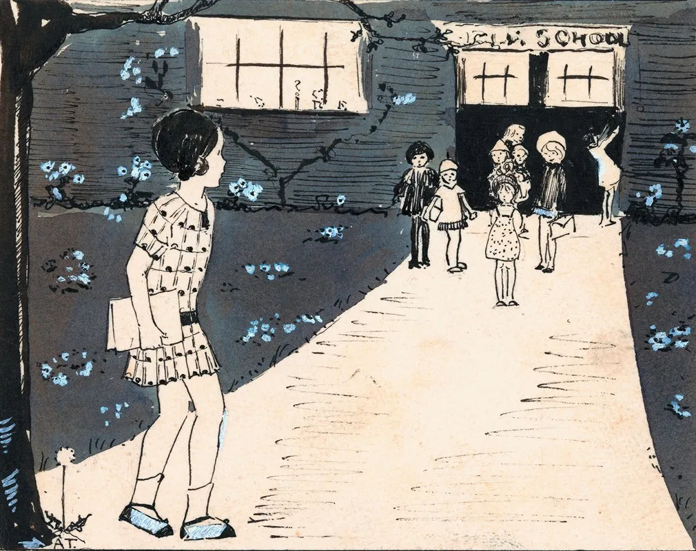 Meisje Loopt Langs School Wall Art by A. Tinbergen - High-Resolution Digital Print
