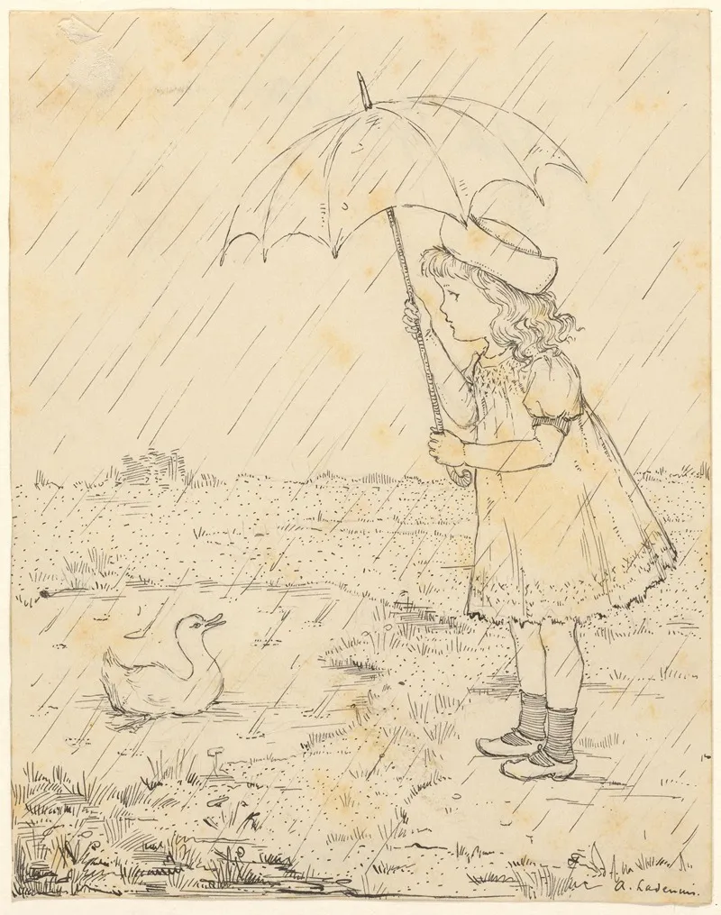 Meisje Met Paraplu In De Regen