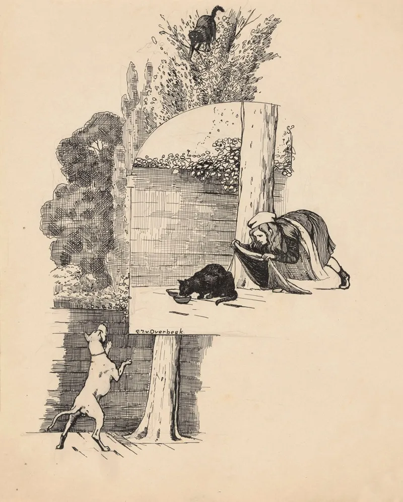 Meisje Probeert Een Kat Te Vangen Wall Art by Gijsbertus Johannes van Overbeek - High-Resolution Digital Print