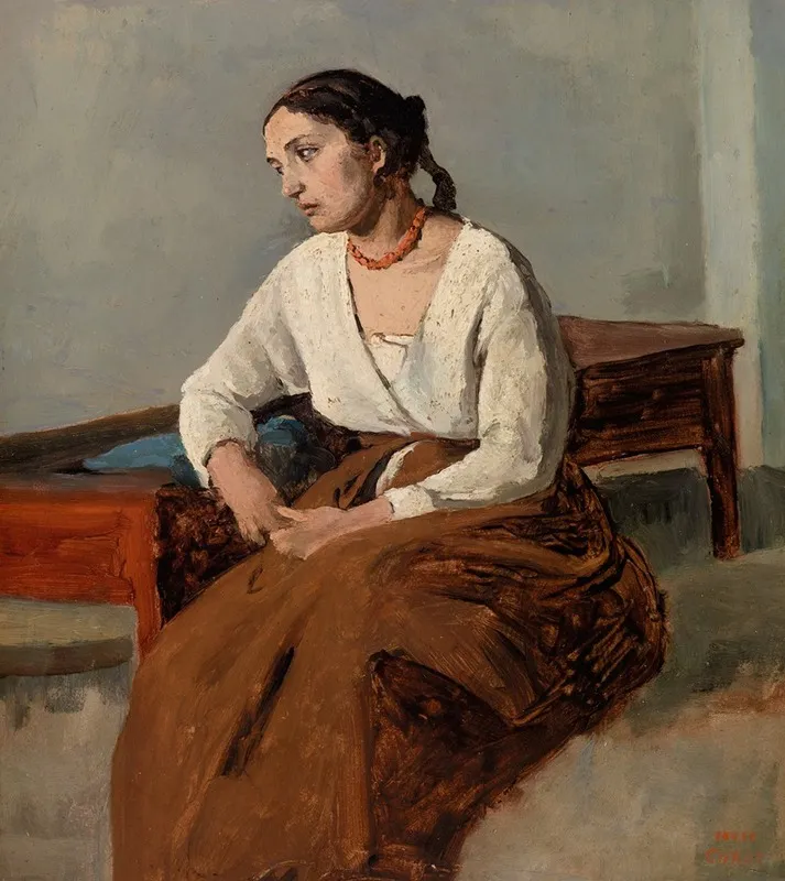 Melancholy Italian Woman Wall Art by Jean-Baptiste-Camille Corot - High-Resolution Digital Print