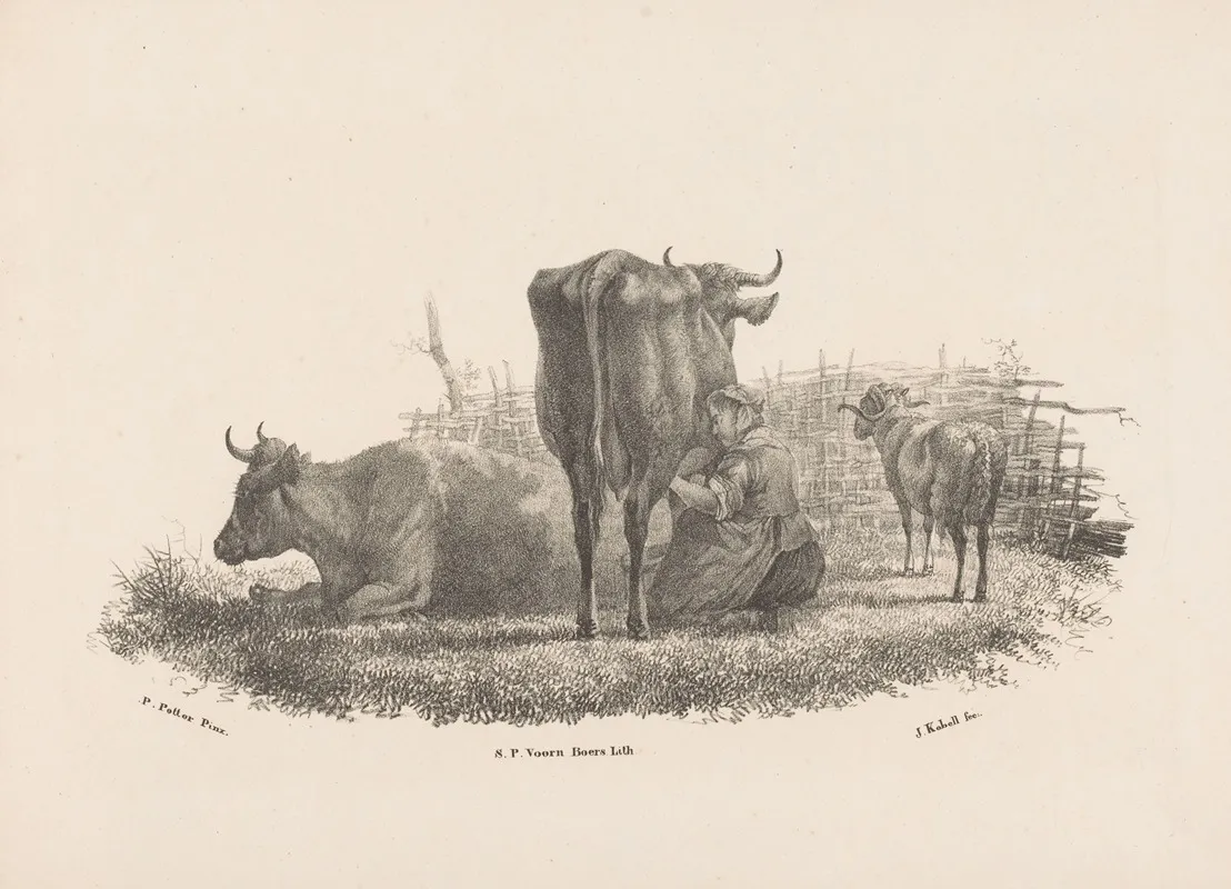 Melkende Boerin Twee Koeien En Een Ram Wall Art by Jan Kobell III - High-Resolution Digital Print